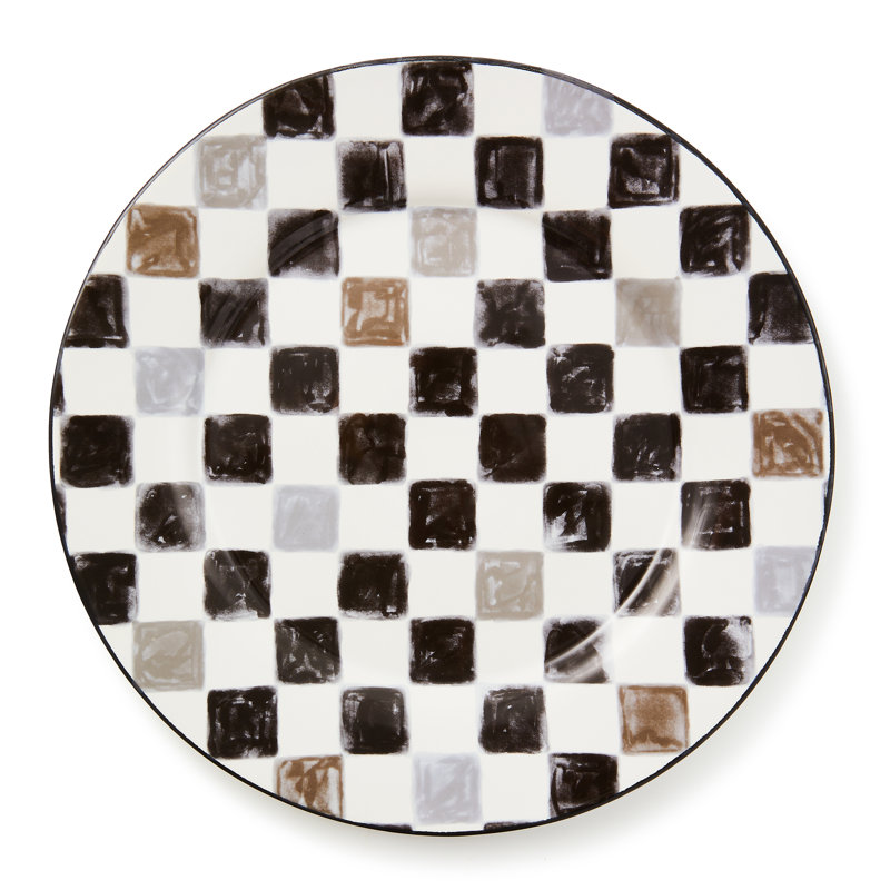 Check Round Platter, White/Black/Gray