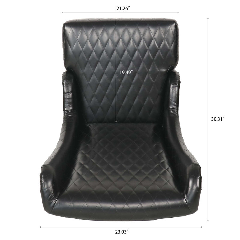 Chaise de salle à manger à dossier haut en similicuir 23 po avec oreilles et pieds en bois, Noir, noir, noir, noir