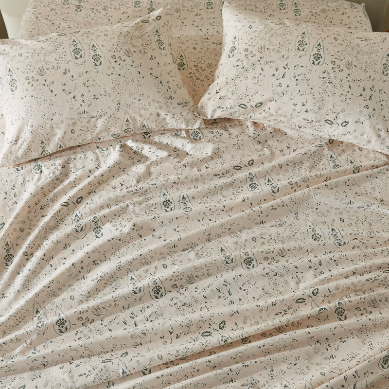 Ensemble de draps 100% coton, Ensemble de draps pour lit très grand californien, Floral abstrait - naturel