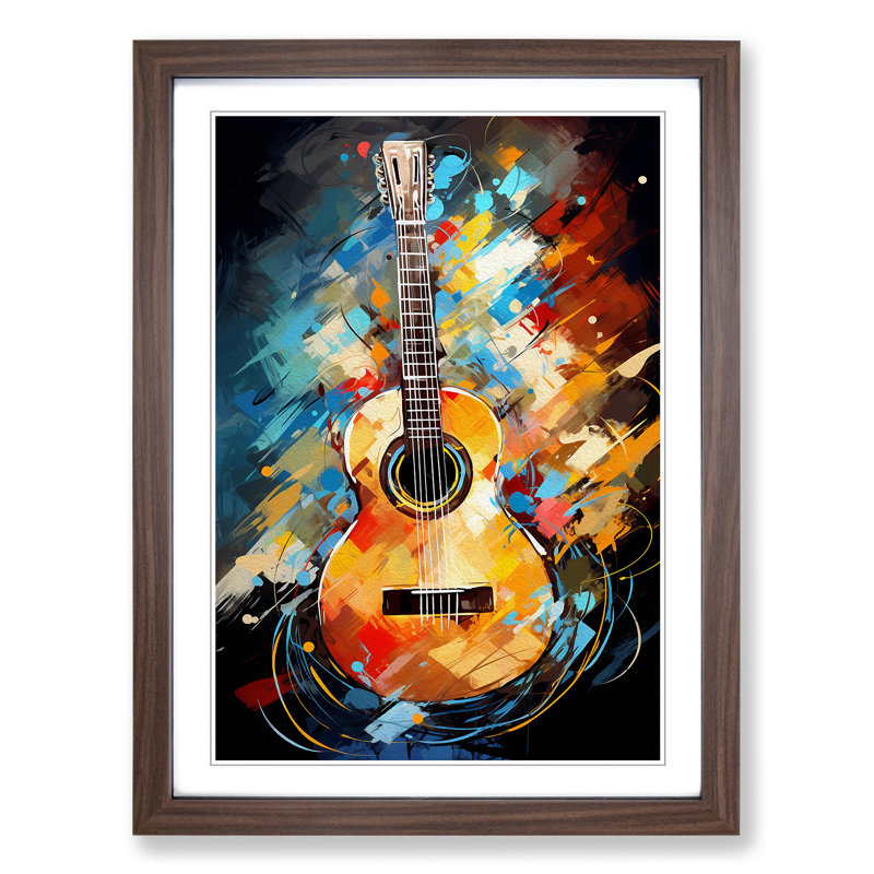 Acoustic Guitar Modern Framed Print, 34cm H x 25cm W x 2cm D, Walnut