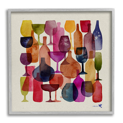 Impression sur verre, moderne, avec verres à vin sur bois par Maria Over