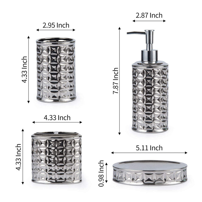 Ensemble d'accessoires de salle de bain 4 pièces Laurey, Argent