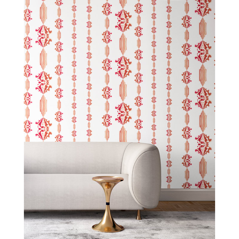 Charlie | Floral Stripe Wallpaper Double Roll, Red/White