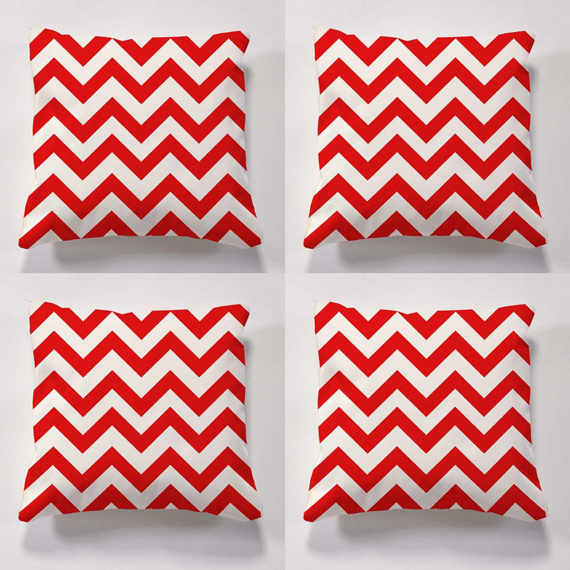 Askegard Indoor / Outdoor Chevron Square Throw Cushion, Red/White