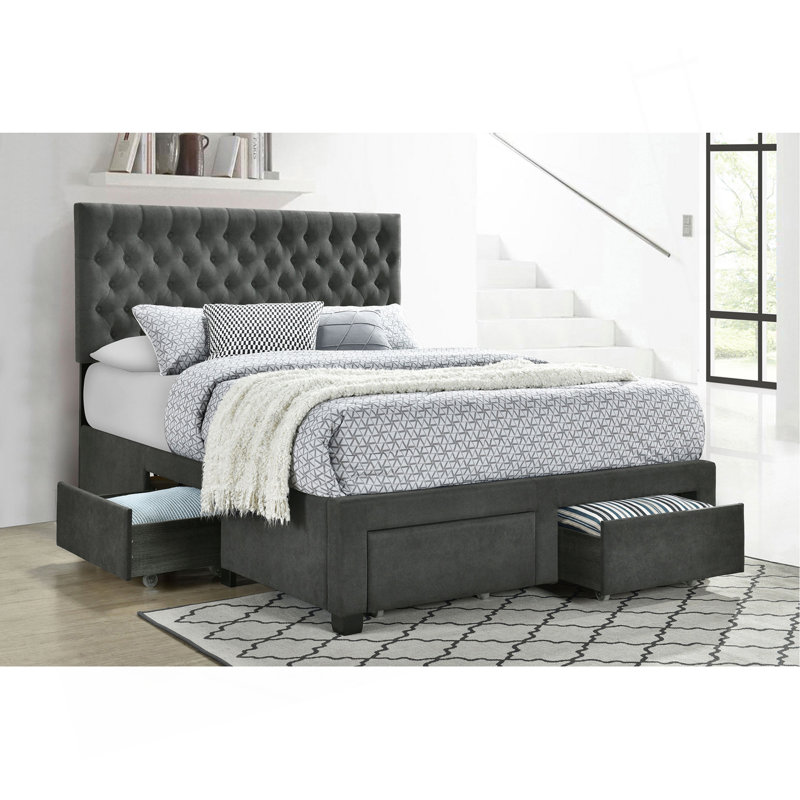 Lit tapissier avec rangement Newport, gris, Lit double