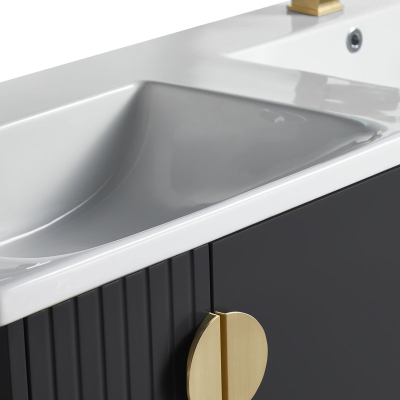 Ensemble de meuble-lavabo double 47 po Saimah, Laiton satiné, Noir
