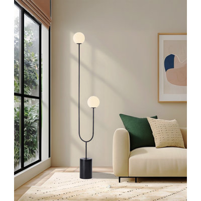 Lampe sur pied Velio Moon-Like Uma avec 2 abat-jours en verre