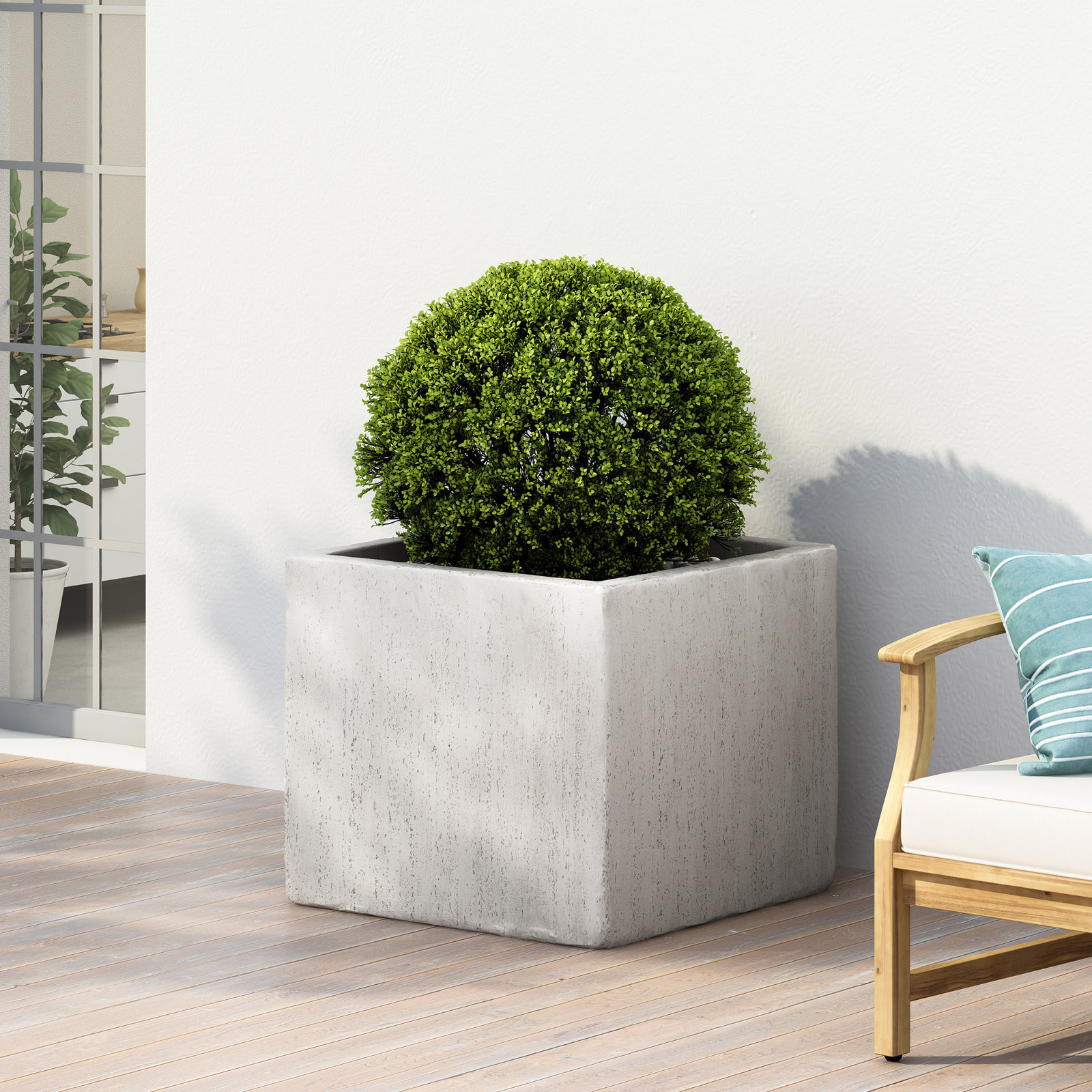 Shiner Lightweight Concrete Planter Box Set, White, 2, 13.6" H x 15.75" W x 15.85" D