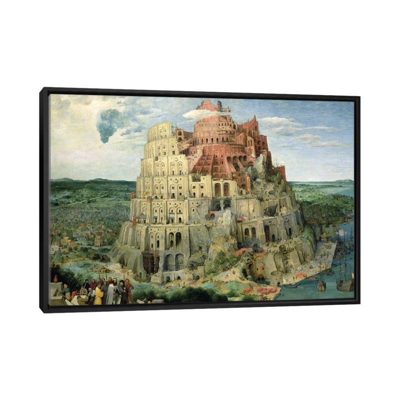 «Tower of Babel, 1563», reproduction d'art sur toile tendue, H 18 po x l 26 po x P 1,5 po, Toile avec cadre flottant noir