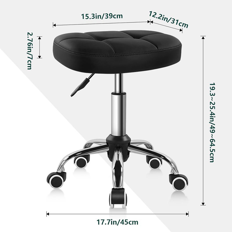 Tabouret pivotant minimaliste avec roulettes, Noir