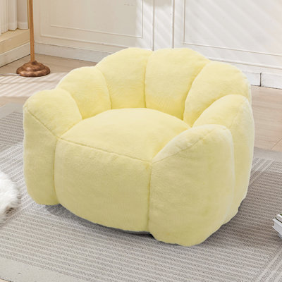 Fauteuil à billes jaune pour adultes, de forme ergonomique pour la détente, avec anneau de traction, - Foulage et fausse fourrure, base antidérapante, fauteuil confortable de détente dans le salon rempli de mémoire à haute densité
