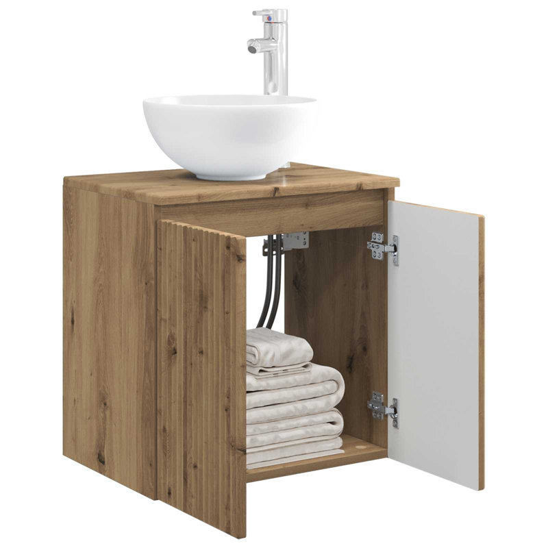 Single Bathroom Vanity with Ceramic Basin, Artisan Oak