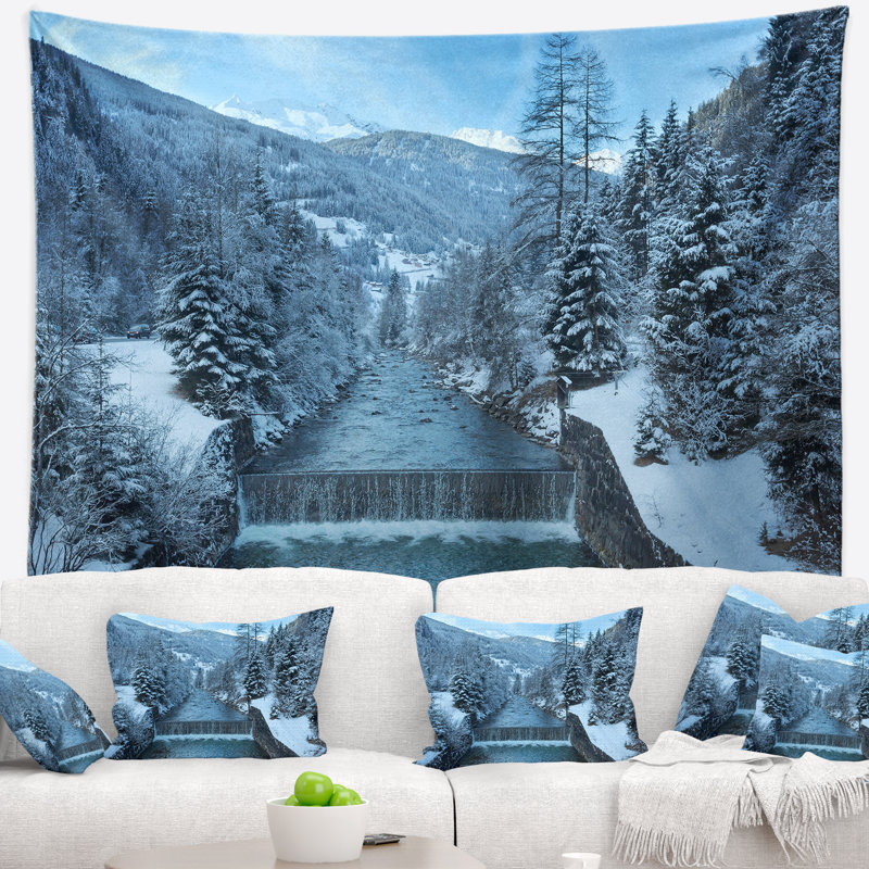 Paysage photographie hiver montagnes tapisserie, H 50 po x l 60 po
