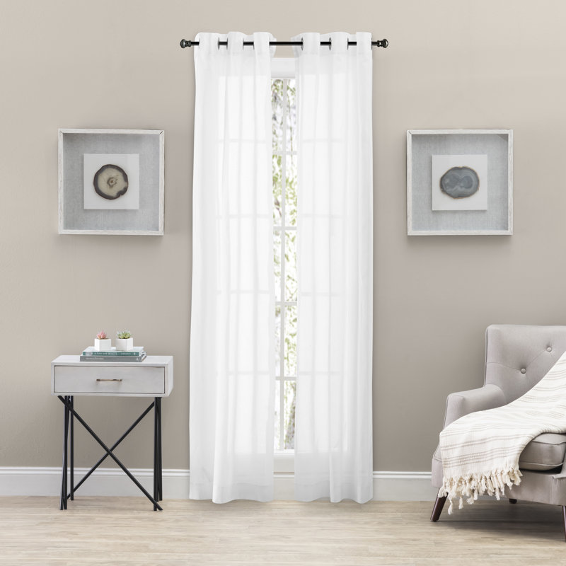 Cotton Blend Semi Sheer Curtain Pair, White