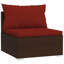 Ensemble de canapé modulaire d'extérieur 5 pièces, coussins rouges, rotin brun