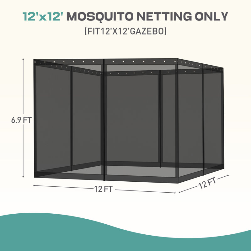 Moustiquaire pour pavillon de jardin Aoodor, Noir, H 82,68 po x l 144 po x P 144 po