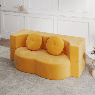 Folding Sofa Bed With Pillow, Twin Sleeper Sofa, Floor & Futon Loveseat Couch, Foam Folding Mattress Sleeper For Living Room, Guest Use, Office, Apartment, No Assembly Required, Yellow