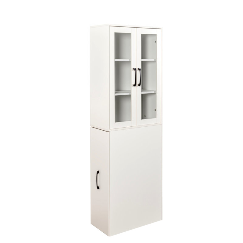 Tablette coulissante 4 niveaux 2 portes vitrées 72,27 "H Vitrine moderne en bois pour la cuisine, Blanc