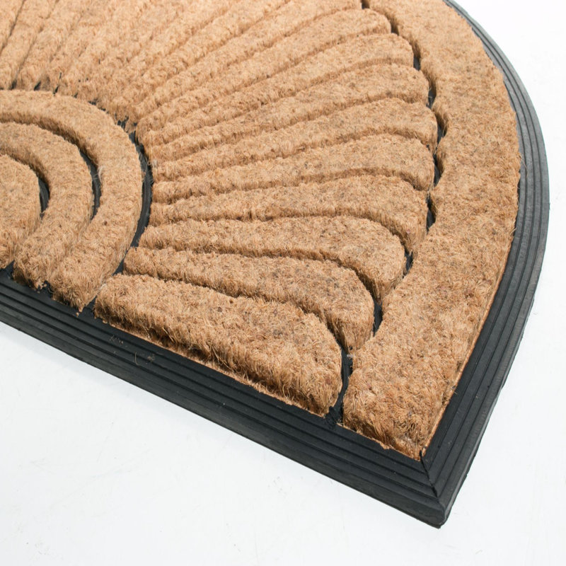 Tapis de porte extérieur semi-circulaire en caoutchouc et fibre de coco beige et noir, 61 x 91 cm
