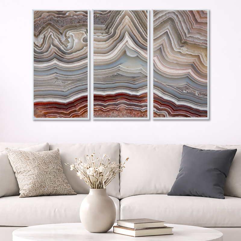 «The Polished Cut Of Agate», ensemble de 3 toiles encadrées, Blanc, H 32 po x l 48 po