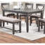Table de salle à manger 6 pièces ensemble table rectangulaire 4X chaises et un banc en bois d'hévéa finition gris