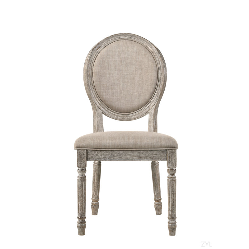 Tan Fabric & Salvaged Light Oak Finish Side Chair (Set Of 2)