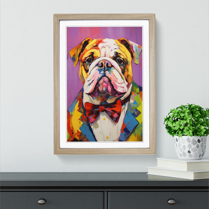 British Bulldog Expressionism - Framed Print, 46cm H x 34cm W x 2cm D, Oak Framed