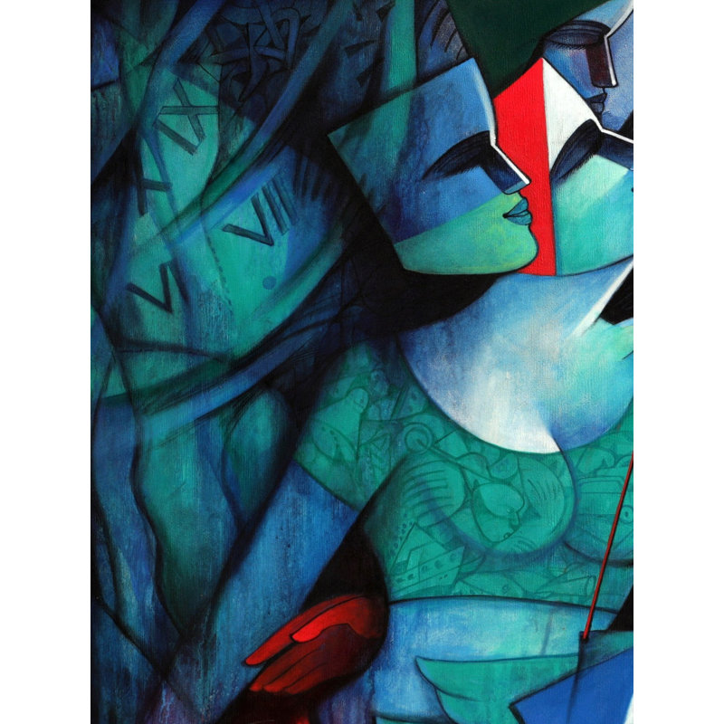 «Divine Couple», peinture acrylique sur toile par Nawal Kishore - Art mural romantique spirituel pour Boho Sacred Home Decor