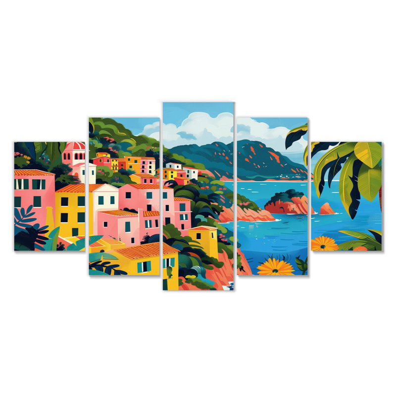 Ensemble d'impressions murales roses et vertes sur la côte italienne de la Italie