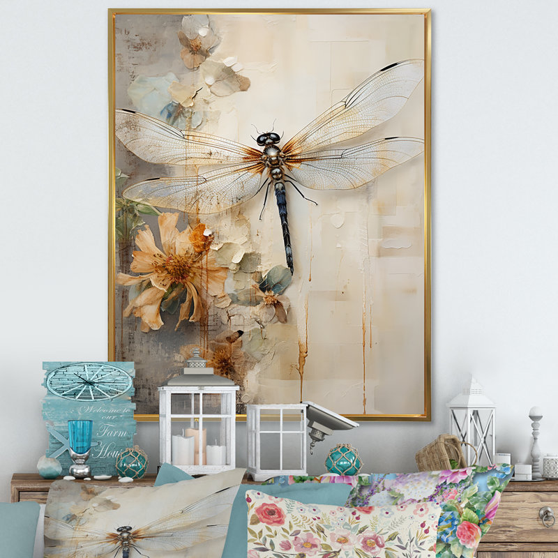 «Dragonfly Delight II», reproduction sur toile, Reproduction avec cadre flottant, H 20 po x l 12 po, Doré