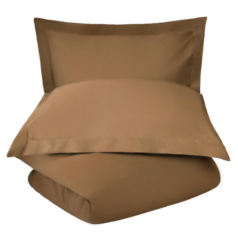 Aniello Cotton Blend 600 Thread Count Solid Duvet Cover Set, Full/Queen Duvet Cover + 2 Standard Shams, Taupe
