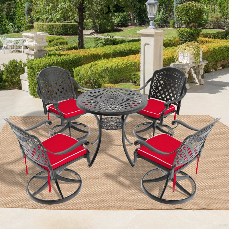 All-Weather Cast Aluminum Dining Set, Include  Swivel Chairs And  Table With Black Frame, 4