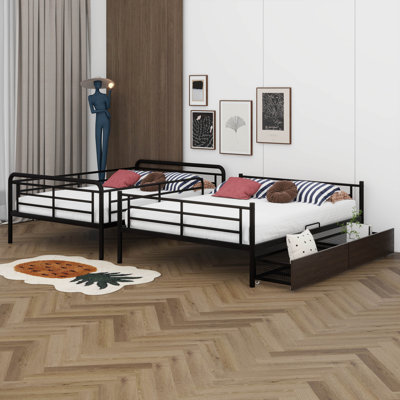 Full XL Over Queen Metal Bunk Bed With 2 Drawers, Convertible Metal Bedframe With Ladder For Dorm,Bedroom,Guest Room -  Mason & Marbles, E9698461B45744DC9D4F42CFE160DBBD