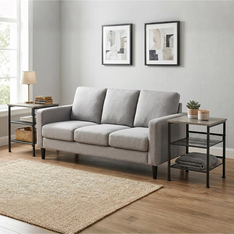 Ensemble de 2 tables de bout carrées industrielles à 3 niveaux Takywep, Grey