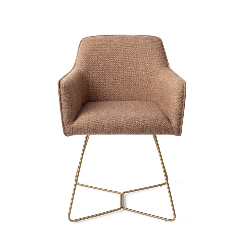 Dashall 123.19cm H Polyester Upholstered Metal Armchair, Brown, Gold