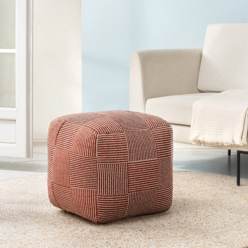 Marta 20" Teak Upholstered Pouf Ottoman, Teak