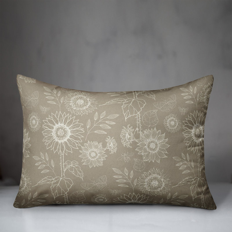 Floral Reversible Throw Pillow, Taupe