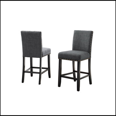 Biony Fabric Counter Height Stools with Nailhead Trim, Set of 2, for Stylish and Comfortable Seating in Modern Kitchens and Dining Rooms.