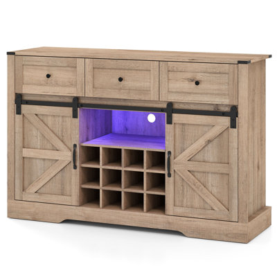 Armoire à vin avec portes à lumières DEL et station à café avec tablettes réglables