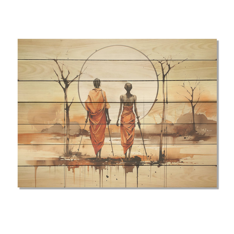 «Bushmen africain du Kalahari II» - Tribal africain sur bois, H 24 po x l 32 po