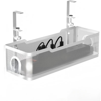 Under Desk Cable Management Tray, Wire Organizers No Drill, Cable Tray With Clamp For Wire Management, Cord Organization Box For Office, Home - No Damage To Desk, White