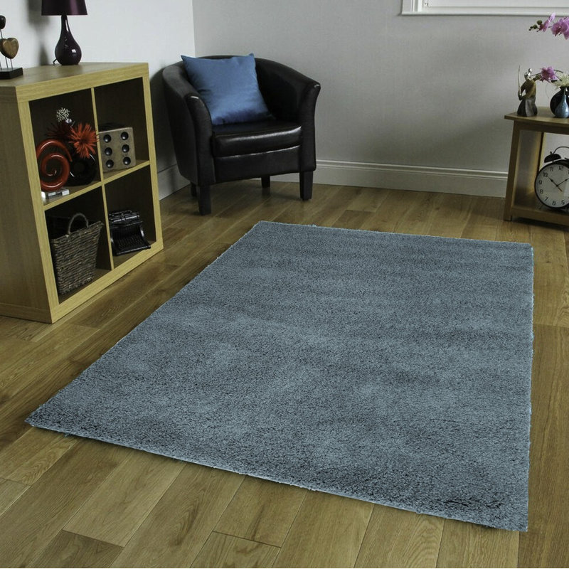 Tapis à poils longs bleu sarcelle, Rectangle 7 pi x 9 pi