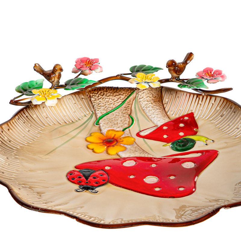 Baignoire pour oiseaux, fleurs et champignons 17 po