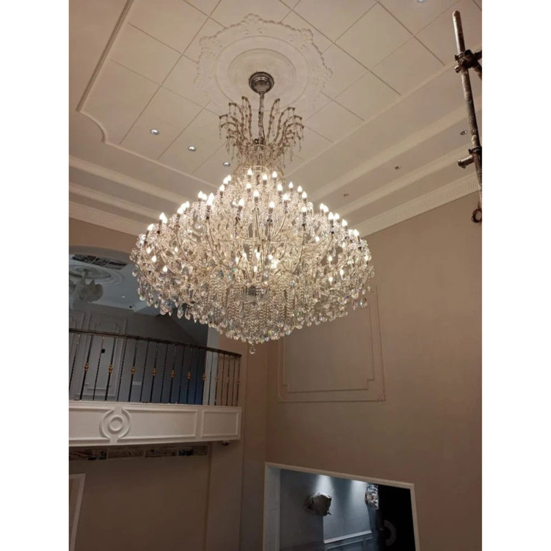 Lustre suspendu en cristal Kealynn Eva Maria Theresa, Bronze antique, Cognac, 52" Width x 78" Height