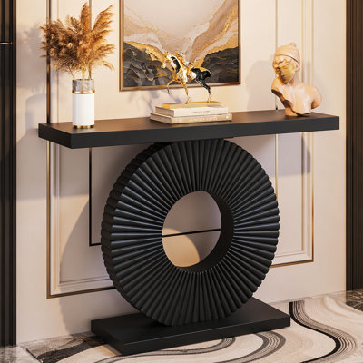 40" Modern Black Console Table with Sculptural Geometric Base - Slim Entryway, Sofa & Hallway Accent Table for Living Room