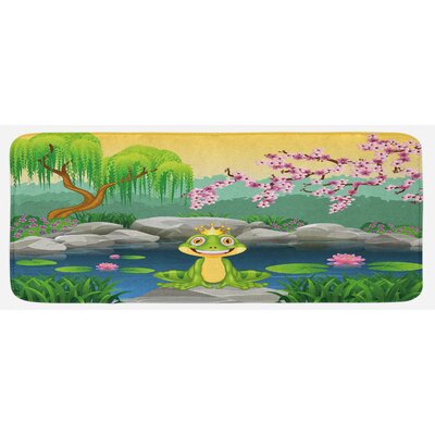 Fairytale Inspired Little Frog Prince Near Lake On Moss Rock With Flowers Image Multicolor Kitchen Mat -  East Urban Home, 9FABB3CAA7AE4D0ABFE2284202341F3D