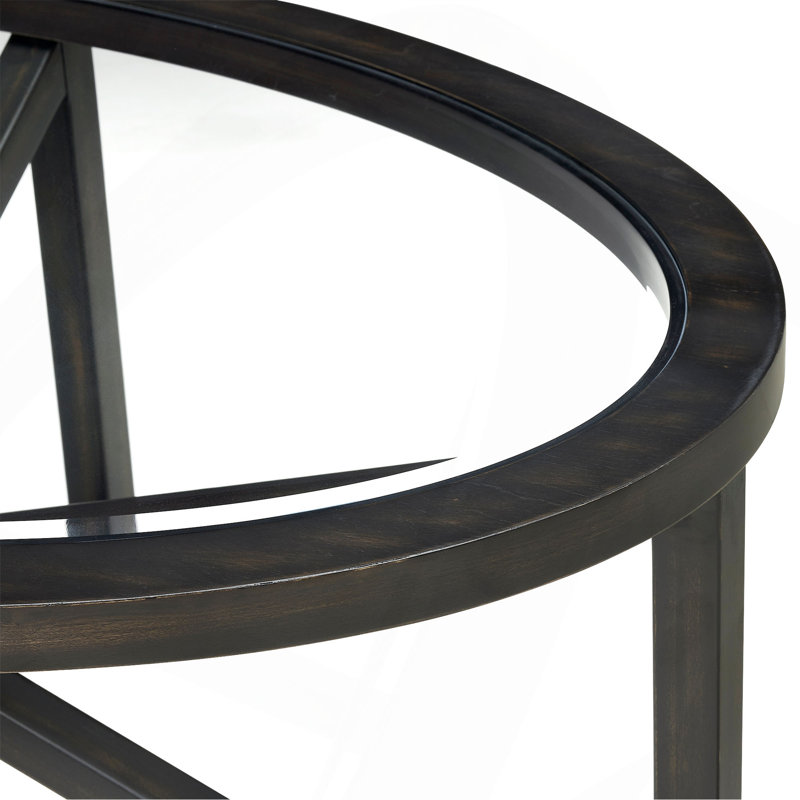 Table basse moderne simple en verre, table basse en verre trempé et base en bois massif, Noir