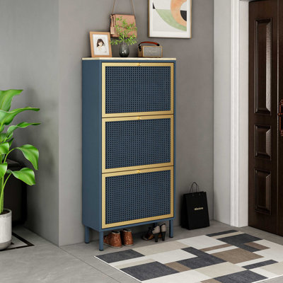 Range-chaussures 3 portes en métal, armoire de rangement pour chaussures autoportante moderne, rotin en métal, pour vestibule