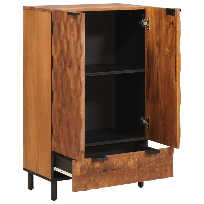 Solid Wood Rectangle Accent Cabinet, Black/Acacia Brown 