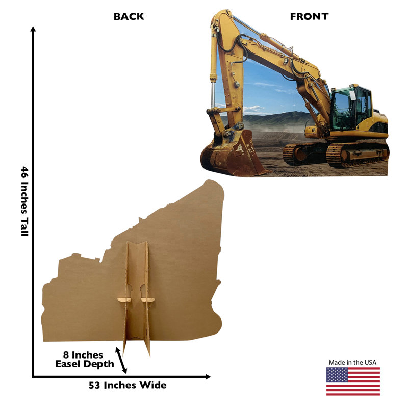 Large Yellow Construction Excavator Cardboard Standup